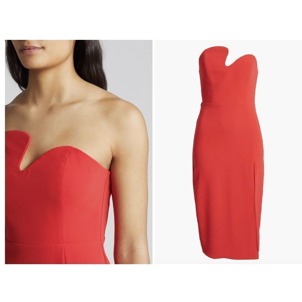 New $295 Women's Amanda Uprichard  Puzzle Strapless Midi Dress Lipstick Red Sz M